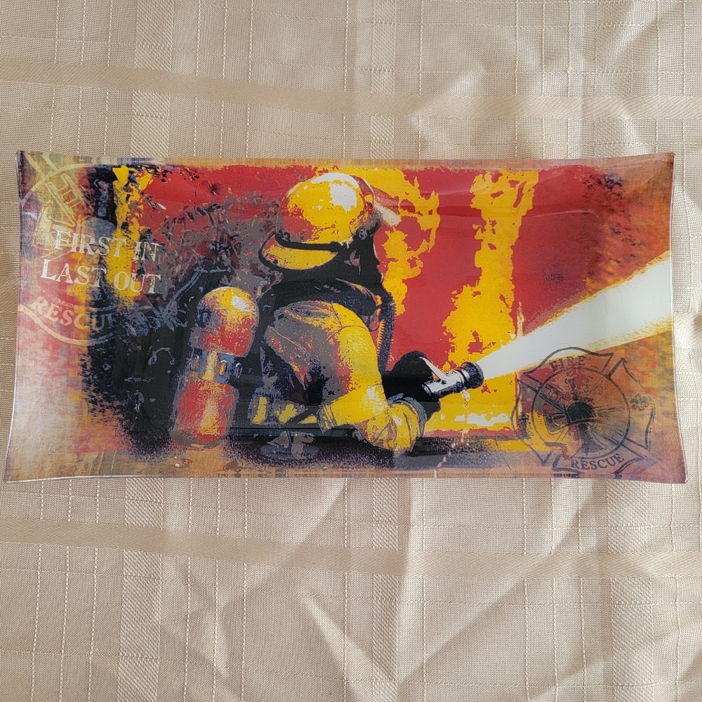 Firefighter decorative glass trinket tray
